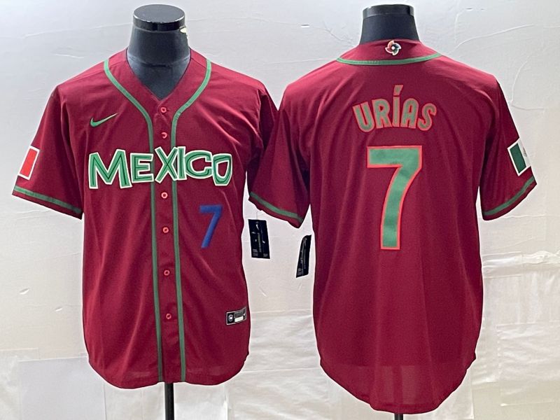 Men 2023 World Cub Mexico #7 Urias Red green Nike MLB Jersey6